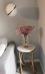 White Round End Table With Marble Top