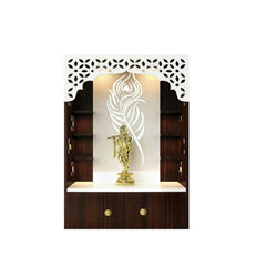 Premium Quality Temple with Inbuilt Focus Light & Spacious Wooden Shelf Walnut Color