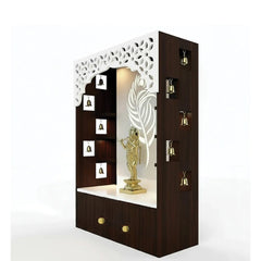Premium Quality Temple with Inbuilt Focus Light & Spacious Wooden Shelf Walnut Color