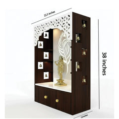 Premium Quality Temple with Inbuilt Focus Light & Spacious Wooden Shelf Walnut Color