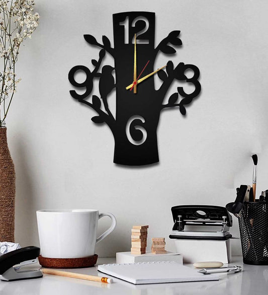 Black MDF Tree Modern Wall Clock