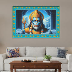 Veer Bajrangi Hanuman Floral Border Canvas Wall Painting