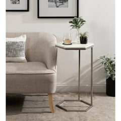 Hexagon Shape Marble Top Silver Stand Side Table