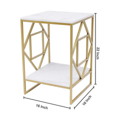 Square Geometric Rhombus Frame End Side Table with Golden Metal Finish