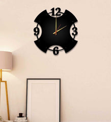Black MDF Numbers Geometric Wooden Wall Clock