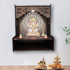 Premium Wooden Temple for Home with Spacious Shelf & Inbuilt Focus Lights