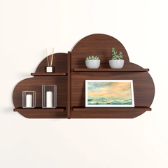 Cloud Shape Backlit Wood Wall Shelf / Book Shelf / Night Light, Walnut Finish