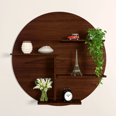 Circle Shape Backlit Wood Wall Shelf / Book Shelf / Night Light, Walnut Finish