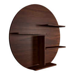 Circle Shape Backlit Wood Wall Shelf / Book Shelf / Night Light, Walnut Finish