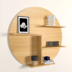 Circle Shape Backlit Wood Wall Shelf / Book Shelf / Night Light, Oak Finish