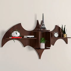 Bat Shape Backlit Wood Wall Shelf / Book Shelf / Night Light, Walnut Finish