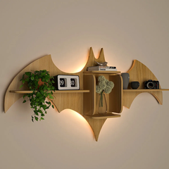 Bat Shape Wood Wall Shelf / Book Shelf / Night Light, Light Oak Finish