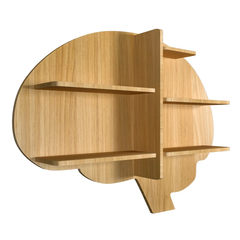 Brain Shape Backlit Wood Wall Shelf / Book Shelf / Night Light, Light Oak Finish